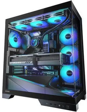 Okinos AQUA 9 ARGB, ATX PC Case, 5 x 120mm ARGB PWM Fan Pre-Installed, Support Top & Side Dual 360mm Radiator, Back-Connect Motherboard Compatible, Mid Tower PC Case, Type C Port, Black