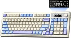 Gaming Keyboard, Cute Creamy Keyboard with Number Pad Smart Screen, Tri-Mode Bluetooth/2.4G/USB-C Computer Keyboards