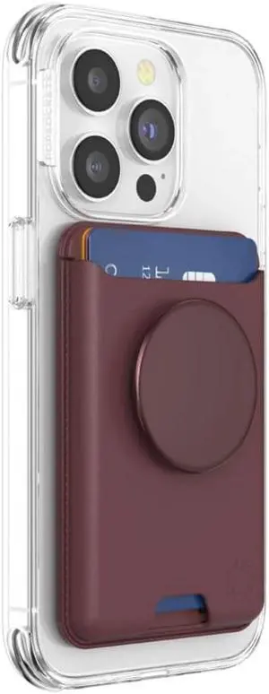 Phone Wallet with Expanding Grip and Adapter Ring for MagSafe, Phone Card Holder, Wireless Charging Compatible - Oxblood