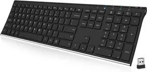 Wireless Keyboard Stainless Steel Ultra Slim Full Size Keyboard with Numeric Keypad