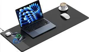 Mouse Pad with 15W Fast Wireless Charging, 35.43"x15.75" XXXL Large Gaming Waterproof Desk Pad with Non-Slip Base, Classic Black Computer Desk Mat