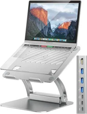 Laptop Stand with Detachable USB-C Hub,3 USB Ports, Ergonomic Laptop Holder Docking Station