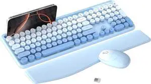 Colorful Wireless Computer Keyboard and Mouse Combo with Wrist Rest, 2.4GHz Wireless, Full-Sized Optical Mouse for PC and Laptop(Blue )