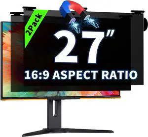 2 Pack Magnetic Hanging Computer Privacy Screen 27 Inch for 16:9 Widescreen Monitor, Removable Privacy Screen Anti Glare Blue Light