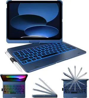 Keyboard Case for iPad 11th and iPad 10th Gen  No Trackpad, 11-Color Backlight, 360° Rotatable,Thin & Lightweight  Blue
