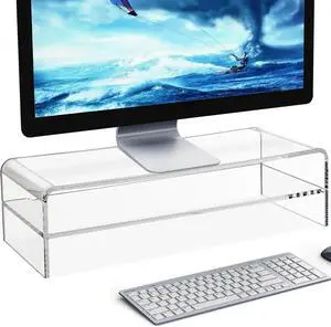 20in Large Acrylic Monitor Stand, 2-Tier Premium Large Laptop Stand, Acrylic Computer Monitor Riser for Home, Office, Business