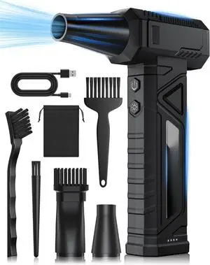 Compressed Air Duster- 150,000RPM Electric Air Duster, Rechargeable Cordless Air Blower - Black