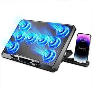 Quiet Cooling pad Laptop, with 8 Fan, Adjustable Speed, 5-Level Height Adjustment, Mute Silent,Built-in Phone Stand
