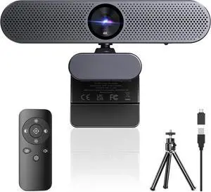 4K Webcam with Remote Control, Ultra HD Webcam with Microphones, Noise-Canceling, AutoFocus, Low-Light Correction