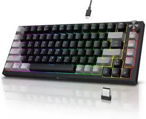 75% Wireless RGB Gaming Keyboard,3 Mode BT/2.4Ghz/USB-C Hot Swappable Mechanical Keyboard,Compact 82 Keys with 4000mAh Battery & Dedicated Knob Control,Tactile Brown Switch