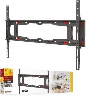 Barkan TV Wall Mount, 29-75 inch Fixed, Drywall No Stud No Drill Flat/Curved Screen Bracket, Holds up to 95 lbs, Patented, Very Low Profile, 5 Year Warranty, Fits LED OLED LCD, Black (ND400.B)