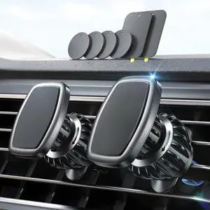 2 Pack Magnetic Phone Holder for Car Mount 6 Military Magnets Car Phone Holder Mount Hands Free Vent Cell Phone Holder Mount for Car 6 Metal Plates Fit All iPhone 14/13/12/11 Pro Pro Max Android