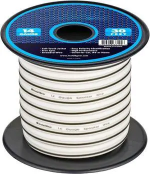 14 Gauge AWG 30ft Speaker Wire Cable White