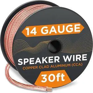 14 Gauge AWG 30ft Speaker Wire Cable Clear