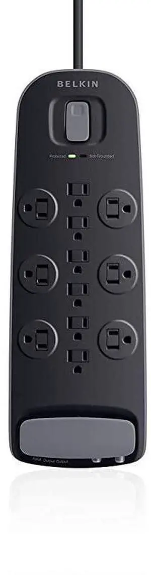 12Outlet Power Strip Surge Protector wFlat Plug 8ft Cord Ideal for Computers Home Theatre Appliances Office Equipment 4000 Joules