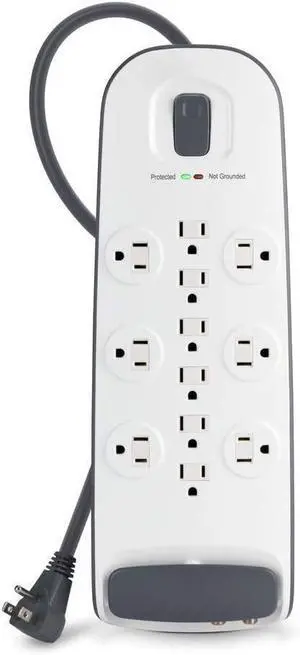 12Outlet Advanced Power Strip Surge Protector 8ft Cord Telephone And Coaxial Protection 3996 Joules