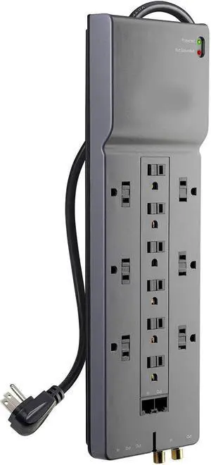 12Outlet Power Strip Surge Protector w Flat Plug 10ft Cord Ideal for Computers Home Theater Appliances Office Equipment 4156 Joules