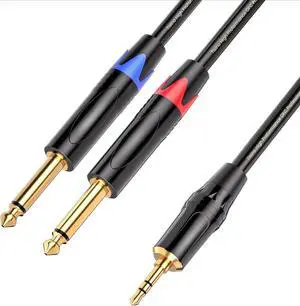 1/8" TRS Stereo to Dual 1/4" TS Mono Y-Splitter Cable, 3.5mm Mini Jack Aux to Quarter inch 6.35mm Jack Stereo Breakout Cord - 3.3 feet 1/8" TRS Stereo to Dual 1/4" TS Mono Y-Splitter Cable, 3.5mm Mini Jack Aux to Quarter inch 6.35mm Jack Stereo Breakout Cord - 3.3 feet