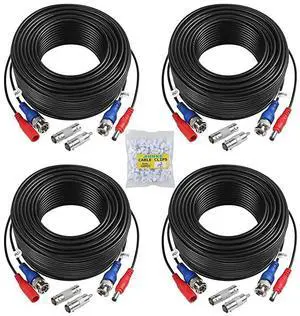 for100ft BNC Video and Power Security Camera Cable with BNC Connectors and RCA Adapters for CCTV Camera System Black