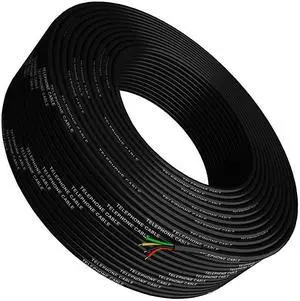 Cable 300ft Rounded Black Roll 100 M 328 ft Long 4x104 26 AWG Gauge Solid Wire RJ11 4P4C Round TeleCord Line Extension Bulk Rool Reel Compatible with RJ 11 Crimp End Connector Jack