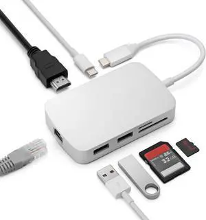 USB C Adapter, 7 in 1 USB C Hub Muliport Adapter 4K HDMI,Gigabit Ethernet, 2 USB 3.0, 100W PD Charging, SD/TF Card Reader, Compatible with MacBook Pro/Air, iPad Air/Pro, iMac, Laptop, PC
