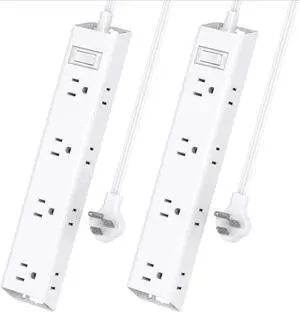 for 2 Pack Surge Protector Power Strip - Flat Plug Extension Cord, 12 Outlet Extender 3 Sides with Overload Protection, 5ft, 1050J, Wall Mount Multi Plug Adapter for Home Office College DormEssentials
