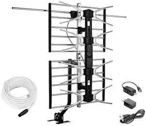 Digital HDTV Outdoor Amplified Antenna 150 Miles Range Mounting Pole 40 feet RG6 Coaxial Cable Included Optimized Performance in UHF VHF Tools Free Installation