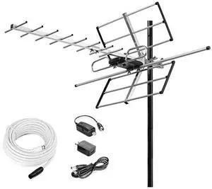 Digital Amplified Outdoor HDTV Antenna 120 Miles Range Builtin Amplifier Performance in UHFVHF 40 feet RG6 Coax Cable Tools Free Installation