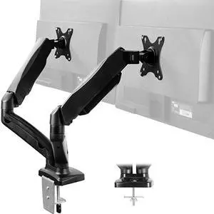 FOR-Dual Arm Monitor Desk Mount Height Adjustable Tilt Swivel Counterbalance Pneumatic Stand | VESA Bracket Arm Fits Most Screens up to 27 inches STANDV002O