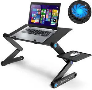 FOR Extra Wide Adjustable Laptop Stand with Cooling Fan & Mouse Pad for 17 Inch Computer Portable Ergonomic Lap Desk for Bed Sofa Couch Office (Aluminum Table Tray: 19 Black)