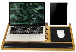 BamBoard Pro Lap Desk with Wrist Rest Mouse Pad and Phone Holder Natural Bamboo Fits up to 173 Inch Laptops and Most Tablets Style No 77101