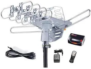 Amplified Digital Outdoor HDTV Antenna 150 Miles Long Range 360 Degree Rotation Infrared Control Tools Free Installation Support 2 TVs