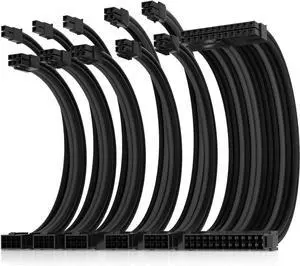 FOR Asiahorse Power Supply Sleeved Cable for Power Supply Extension Cable Wire Kit 1x24-PIN/ 2x8-PORT (4+4) M/B 3x8-PORT (6+2) PCI-E 30cm Length with Combs(Dual EPS Black-Mix)