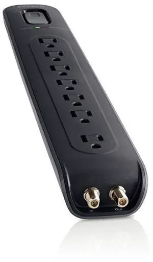 AV Power Strip Surge Protector and Coaxial Protection, 4ft Cord, Black
