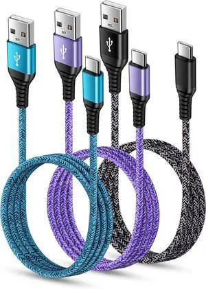 USB C Charger Cable Fast Charging 3 Pack 6ft for iPhone 16 15 Pro Max/15 Plus/15 Pro/15 3.1A Braided Car Cord USB A to USB C Android Phone Power Cord for  Galaxy S24 A54 A14 S23 Ultra S22 S21