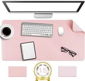 Non-Slip Desk Pad Waterproof PVC Leather Desk Table Protector Ultra Thin Large Mouse Pad Easy Clean Laptop Desk Writing Mat for Office Work/Home/Decor(Pink 31.5 x 15.7)