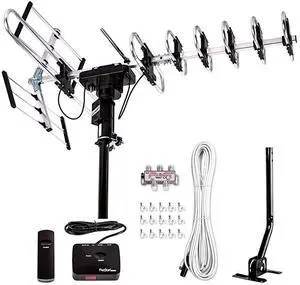 Newest 2020  Outdoor Digital Amplified HDTV Antenna up to 200 Mile Long RangeDirectional 360 Degree RotationHD 4K 1080P FM Radio Supports 5 TVs Plus Installation Kit and Mounting Pole