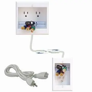 TWOCK Dual Outlet Recessed InWall Cable Management System with PowerConnect for WallMounted Flat Screen LED LCD and Plasma TVs