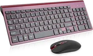 FOR-Wireless Keyboard Mouse Combo cimetech Compact Full Size Wireless Keyboard and Mouse Set 2.4G Ultra-Thin Sleek Design for Windows Computer Desktop PC Notebook - (Wine red)