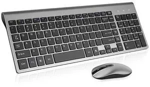 Wireless Keyboard Mouse Combo  Compact Full Size Wireless Keyboard and Mouse Set 24G UltraThin Sleek Design for Windows Computer Desktop PC Notebook Grey