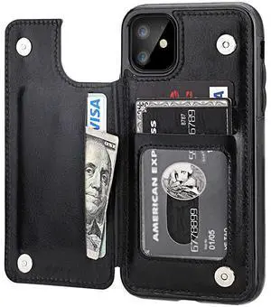 iPhone 11 Wallet Case with Card Holder PU Leather Kickstand Card Slots CaseDouble Magnetic Clasp and Durable Shockproof Cover for iPhone 11 61 InchBlack