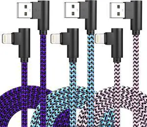 iPhone Charger 10 ft Lightning Cable [Apple MFi Certified] 90 Degree 3 Pack Charging Cable Long Nylon Braided for iPhone 14/13/12/11 Pro MAX/XR/XS/8/7/Plus/6S/SE/iPad