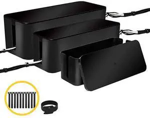 of Three Cable Management Boxes Organizer Large Storage Wires Keeper Holder for Desk TV Computer USB Hub System to Cover and Hide amp Power Strips amp Cords Black