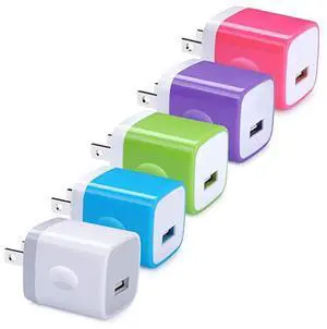 USB Wall Plug  Single Port Charging Blocks 5 Pack Wall USB Charging Plug USB Adapter Cube Compatible iPhone 11 Xs 8 7 6S Samsung S20+ S10 S9+ S8 S7 S6 Edge Note 9 8 LG G8 G7 G5 V30 Moto G6