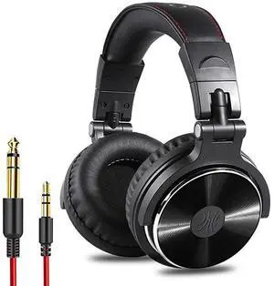 FOR Wired Over Ear Headphones Studio Monitor Mixing DJ Stereo Headsets with 50mm Neodymium Drivers and 14 to 35mm Audio Jack for AMP Computer Recording Phone Piano Guitar Laptop Black