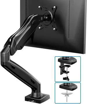 Single Monitor Mount - Articulating Gas Spring Monitor Arm, Adjustable VESA Mount Desk Stand with Clamp and Grommet Base - Fits 17 to 27 Inch LCD Computer Monitors 4.4 to 14.3lbs