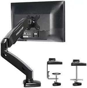 Single Monitor Desk Mount Adjustable Gas Spring Monitor Arm VESA Mount with C Clamp Grommet Mounting Base Computer Monitor Stand for Screen up to 32 inch MU0004