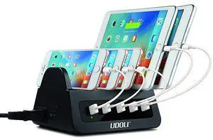 USB Ports Charging Station Organizer for Multiple Devices QC 20 Fast Charging Desktop Stand for Apple Android Phone Tablet 1600W 2 AC Power Outlets Charger Dock for Home Office 3 Prong Cord Black