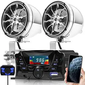 TS3 Gen3 Motorcycle Weatherproof Bluetooth Speakers 78125 in Handlebar Mount MP3 Music Player Sound Audio Stereo Amplifier System ATV UTV wAUX USB Micro SD FM Radio 2Speaker