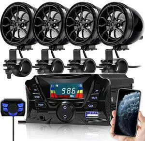 TS3Q Gen3 Motorcycle Weatherproof Bluetooth Speakers 78125 in Handlebar Mount MP3 Music Player Sound Audio Stereo Amplifier System ATV UTV wAUX USB Micro SD FM Radio 4Speaker